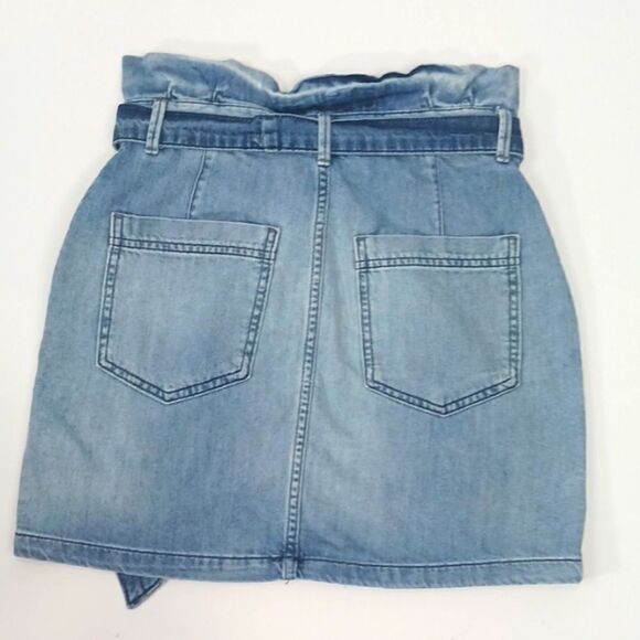 Free People Splender in the grass paper bag tie waist demin mini skirt size 4 - Picture 7 of 9